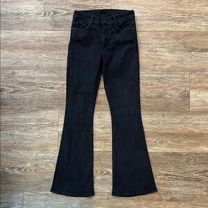 MOTHER The Weekender Mid Rise Flared Jeans Not Guilty Size 26 Denim Black EUC